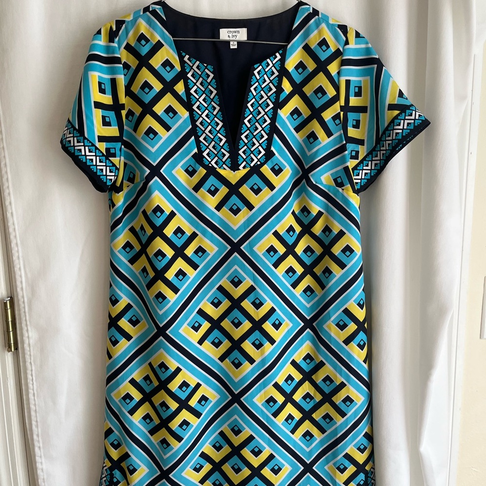 Crown & Ivy Blue and Yellow V-Neck Sundress